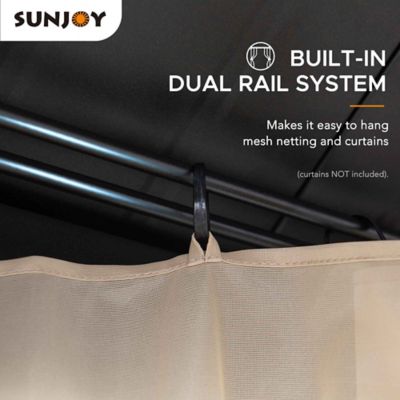 Image showing 5 th Sunjoy Hardtop Gazebo 11 x 13 ft. Outdoor Patio Black Metal Gazebo with Ceiling Hook and Mesh Netting, Black