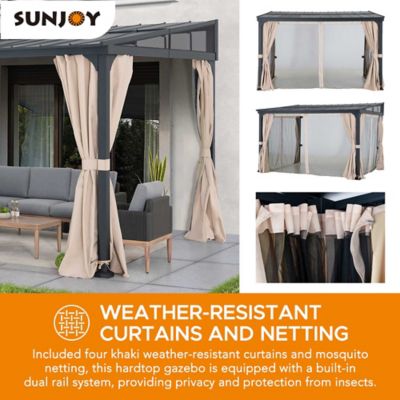 Image showing 5 th Sunjoy 10 x 12 ft Wall-Mounted Gazebo with Powder Coated Steel Roof, Aluminum & Metal Frame with Curtains and Netting