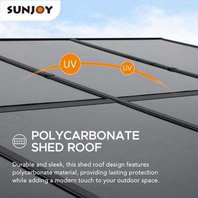 Image showing 5 th Sunjoy 10 x 12ft. Wall Mounted Gazebo with PC Roof Black Aluminum & Metal Frame Lean to Gazebo with Curtains and Netting