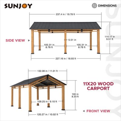 Image showing  11 ft. x 20 ft. Carport Cedar Framed Wood Gazebo