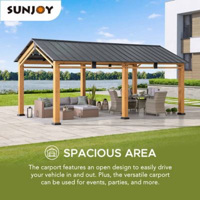 Image showing 7 th Sunjoy 11 ft. x 20 ft. Carport Cedar Framed Wood Gazebo