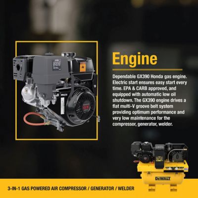 Image showing 6 th DEWALT 3-in-1 Two Stage Compressor 30G, 175 Max PSI, 13.6 SCFM @ 100PSI, Gas, Generator 5,500 W, & Welder 200 Amp