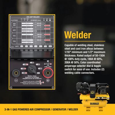 Image showing 8 th DEWALT 3-in-1 Two Stage Compressor 30G, 175 Max PSI, 13.6 SCFM @ 100PSI, Gas, Generator 5,500 W, & Welder 200 Amp