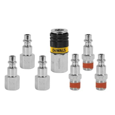 DeWALT 1/4 in. NPT Industrial Coupler and Plugs: 3 Male Plugs, 3 Female Plugs, 1 Female Coupler