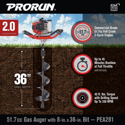 Image showing  51.7cc One Person Gas-Powered 2-Cycle Earth Auger with 8 x 36 in. Bit