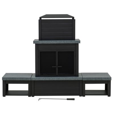 Image showing  Outdoor Wood-Burning Steel Fireplace Set