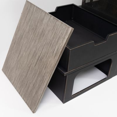 Image showing  80 in. Rectangular Outdoor Steel Wood-Burning Fireplace with Log Storage Compartment and Side Tables