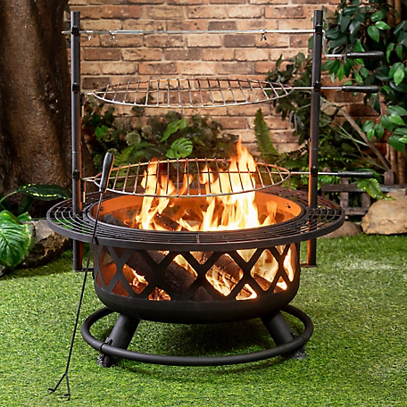 Deko Living Outdoor Steel Woodburning Fire Pit Grill & Rotisserie