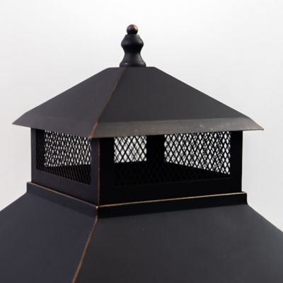 Image showing 6 th Deko Living 26 in. Square Outdoor Steel Wood-Burning Fireplace with Cooking Grill and Log Storage Compartment