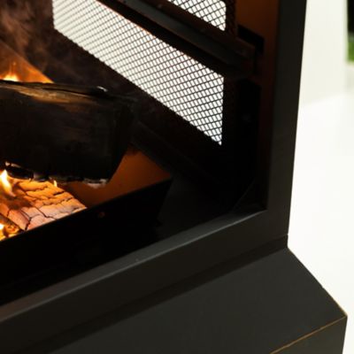 Image showing 7 th Deko Living 26 in. Square Outdoor Steel Wood-Burning Fireplace with Cooking Grill and Log Storage Compartment