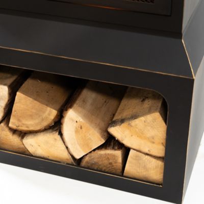 Image showing 8 th Deko Living 26 in. Square Outdoor Steel Wood-Burning Fireplace with Cooking Grill and Log Storage Compartment