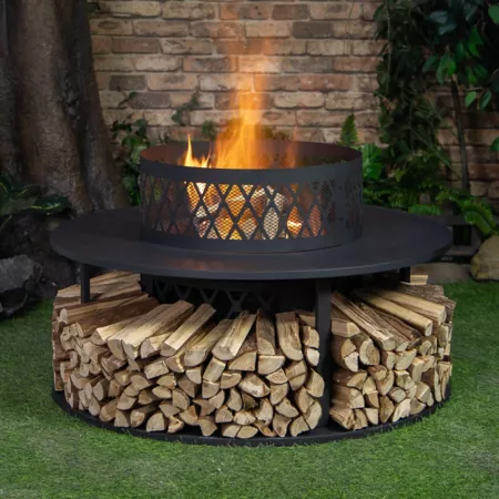 Deko Living Steel Wood-Burning Outdoor Fire Pit with Log Storage Fire Pits