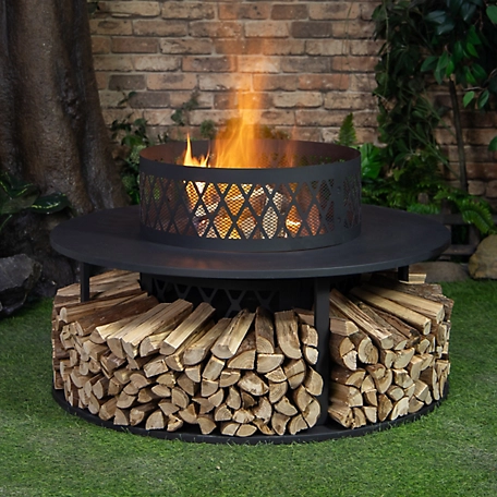 Deko Living Outdoor Steel Woodburning Fire Pit with Log Storage