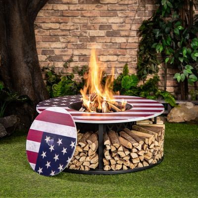 Deko Living Commemorative Outdoor Steel Woodburning Fire Pit with Log Storage