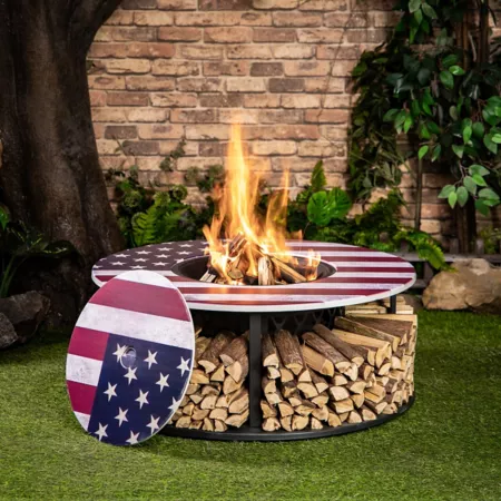 Deko Living Memorial Steel Wood Burning Fire Pit with Log Storage Fire Pits