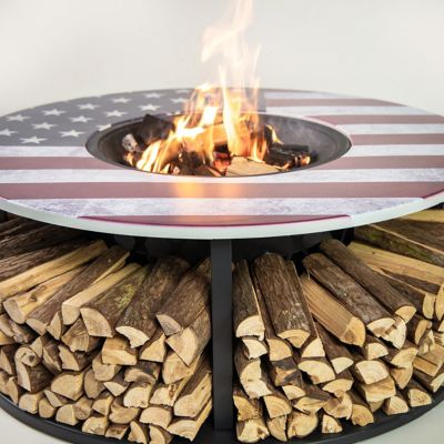 Image showing  Commemorative Outdoor Steel Woodburning Fire Pit with Log Storage