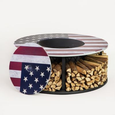 Image showing  Commemorative Outdoor Steel Woodburning Fire Pit with Log Storage