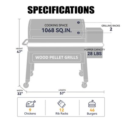 Image showing  1,068 sq. in. Wood Pellet Grill and Smoker with Wi-Fi, Black