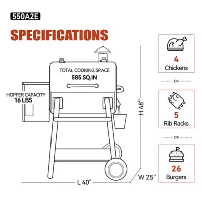 Image showing 9 th Z GRILLS 585 sq. in. Pellet Smoker, Durable Stainless Steel Lid, Easy to Move