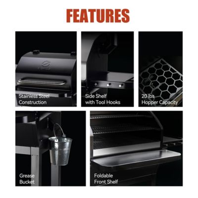 Image showing  1,056 sq. in. 8-in-1 Solid Steel Wood Pellet Grill and Smoker with Tool Holder and Rain Cover, Black