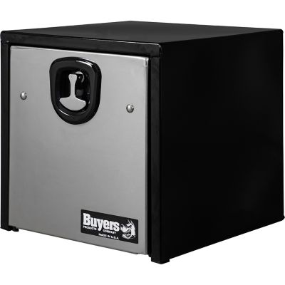 Image showing  18 x 18 x 18in. Black Steel Underbody Truck Tool Box with Polished Stainless Steel Door
