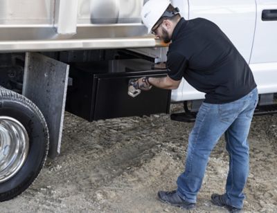 Image showing  14 x 16 x 30in. Black Steel Underbody Truck Box with Built In Shelf and T-Handle Latch