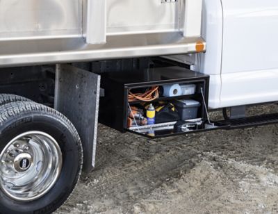 Image showing 5 th Buyers Products 14 x 16 x 30in. Black Steel Underbody Truck Box with Built In Shelf and T-Handle Latch