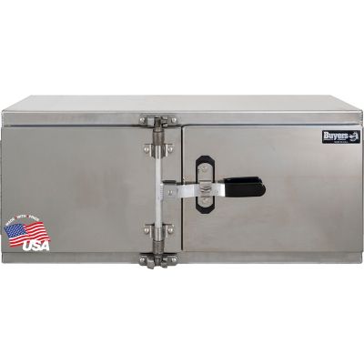 Buyers Products 18x18x48 Inch Smooth Aluminum Barn Door Underbody Truck Tool Box with Stainless Steel Doors and Cam Lock