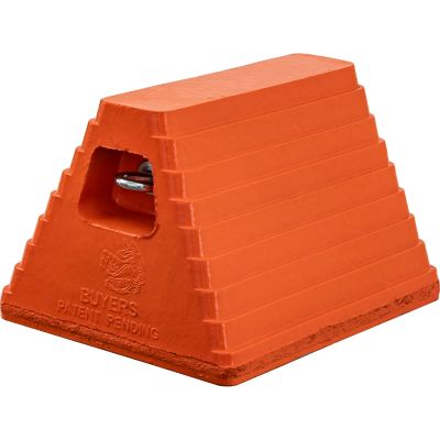 Buyers Products 10 in. x 8 in. x 6 in. Orange Heavy-Duty Rubber Wheel Chock with Recessed Chain Eye