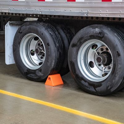 Image showing 5 th Buyers Products 10 x 8 x 6in. Orange Heavy-Duty Rubber Wheel Chock with Recessed Chain Eye