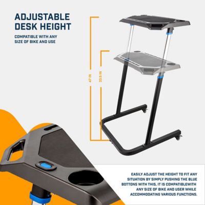 Image showing  Adjustable Bike Trainer Fitness Desk - Non-Slip Surface Gadget Slots and Lockable Wheels