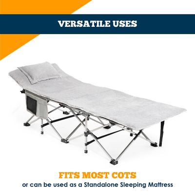 Image showing  Camping Cot Corduroy Mattress Pad - Topper with Pillow & Carry Case