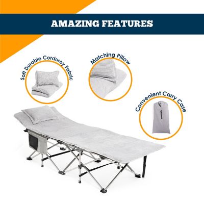 Image showing  Camping Cot Corduroy Mattress Pad - Topper with Pillow & Carry Case