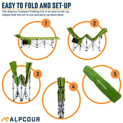 Image showing  Folding Camping Cot - Compact Single Person Bed with Pillow for Indoor & Outdoor Use, Large Army Green