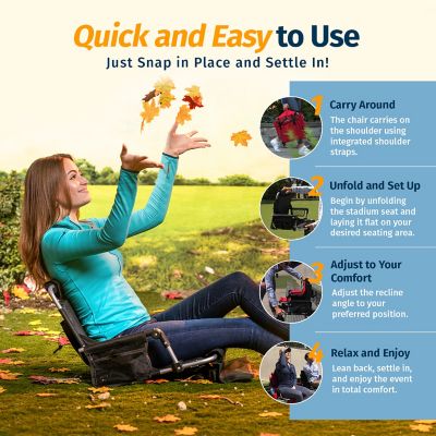 Image showing  Foldable Stadium Seat - Padded Chair with Backrest Armrest Pockets & Cup Holder