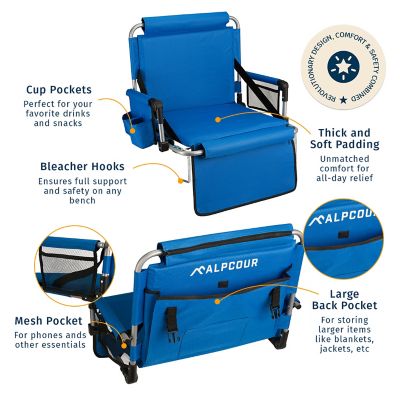 Image showing  Foldable Stadium Seat - Padded Chair with Backrest Armrest Pockets & Cup Holder