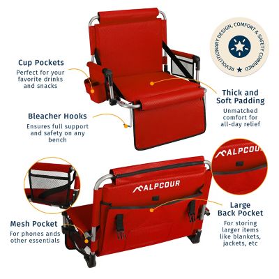 Image showing  Foldable Stadium Seat - Padded Chair with Backrest Armrest Pockets & Cup Holder