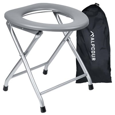 Alpcour Portable Toilet Seat - Compact Indoor & Outdoor Commode with Bag Hooks Travel Bag & Stainless-Steel Frame