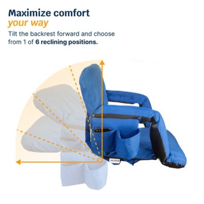 Image showing  Reclining Stadium Seat - Waterproof Chair with Extra Thick Padding Wide Back Support Bleacher Hook and Multiple Pockets