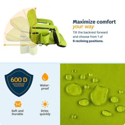 Image showing  Reclining Waterproof Heated Stadium Seat with Extra Padding, Wide Back Support, Bleacher Hook and Multiple Pockets