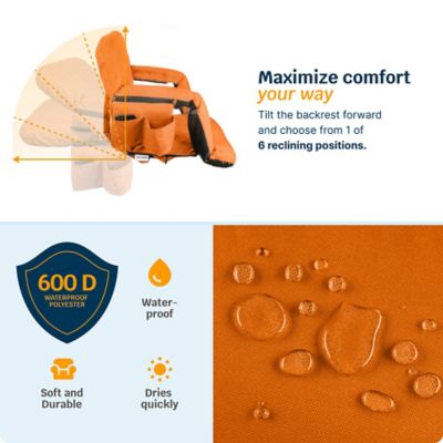 Image showing  Reclining Waterproof Heated Stadium Seat with Extra Padding, Wide Back Support, Bleacher Hook and Multiple Pockets