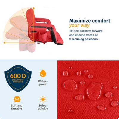 Image showing  Reclining Waterproof Heated Stadium Seat with Extra Padding, Wide Back Support, Bleacher Hook and Multiple Pockets