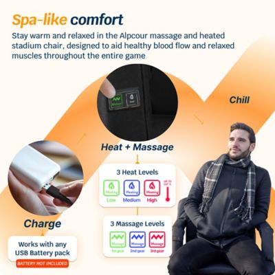 Image showing  Reclining Heated Massage Stadium Seat - Waterproof with Extra Thick Wide Back Support Padding