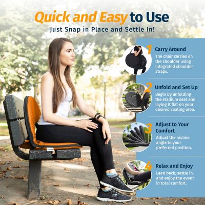 Image showing  Reclining Stadium Seat - Waterproof Foldable Chair with Extra Thick Padding Wide Back Support and Back Pocket