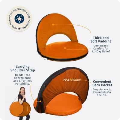 Image showing  Reclining Stadium Seat - Waterproof Foldable Chair with Extra Thick Padding Wide Back Support and Back Pocket