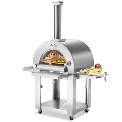 BIG HORN 22 in. Outdoor Propane Gas Pizza Oven with Cart in Stainless Steel