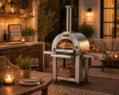 Image showing  22 in. Outdoor Propane Gas Pizza Oven with Cart in Stainless Steel