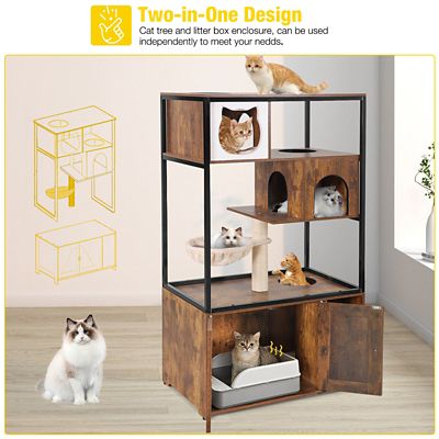 Image showing  AIR102 Wooden 3-Story Cat Condo with Litter Box Enclosure, Strong Iron Frame