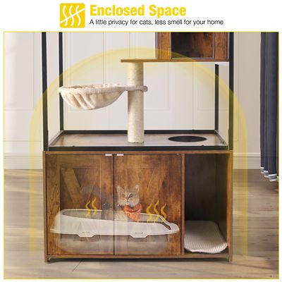 Image showing  AIR102 Wooden 3-Story Cat Condo with Litter Box Enclosure, Strong Iron Frame