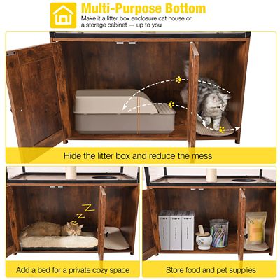 Image showing  AIR102 Wooden 3-Story Cat Condo with Litter Box Enclosure, Strong Iron Frame